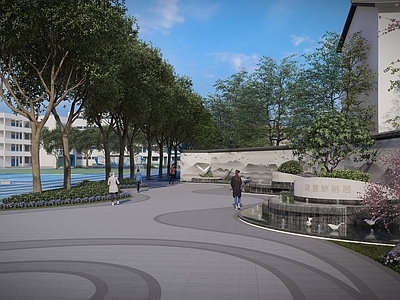 现代教育校园景观 旧改项目 现代水景 现代庭院 围墙展示