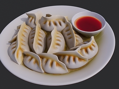 现代其他摆件 一盘带醋碟的饺子