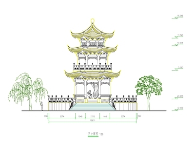 仿古建筑 中式古建三重檐亭 中式仿古八角亭 仿古三重檐八角亭 施工图