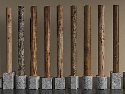 现代新中式柱子 景观木柱 圆柱 原木