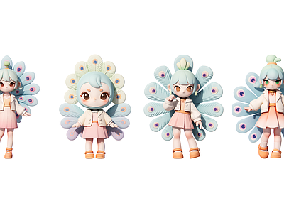 虚拟人物 孔雀少女 卡通人物 现代雕塑摆件