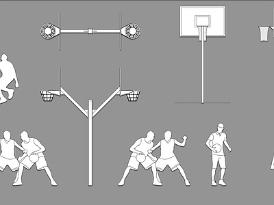 现代人物 篮球场运动人物 施工图