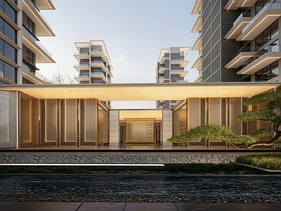 现代轻奢小区建筑 示范区入口大门 现代风格小区入口 售楼处入口大门 小区入口大堂
