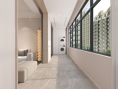 现代轻奢阳台 生活阳台 休闲阳台 阳台洗衣机