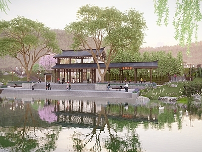 新中式中式其他景观小建筑 滨水景观码头 驿站