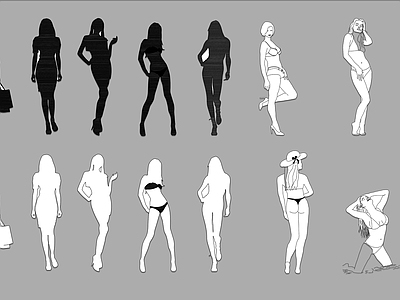 现代人物 美女沙滩游泳人物 施工图