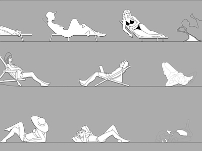 现代人物 沙滩游泳美女人物 施工图