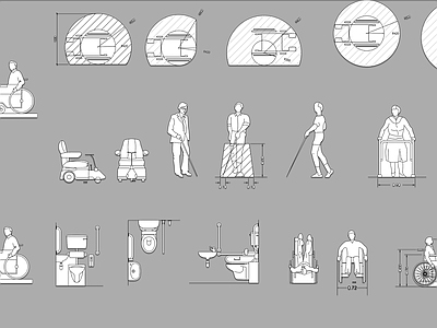 现代人物 无障碍卫生间老人 施工图
