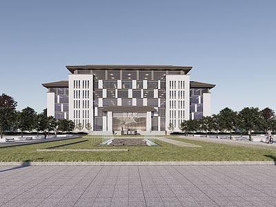 新中式图书馆建筑 新中式图书馆 学校建筑 文化教育建筑