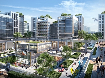 现代极简产业园办公楼 上海产业园 模块化 下沉庭院 中心广场