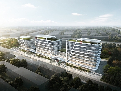 现代轻奢医院建筑 横线条 流线 异形 三江卫生院
