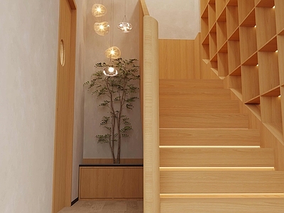现代极简其他公共空间 楼梯间 现代木色楼梯间 教育楼梯间
