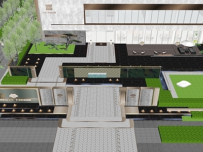 现代轻奢小区景观 金茂住宅示范区 仪式轴线 转角景墙 售楼处建筑 特色挡墙