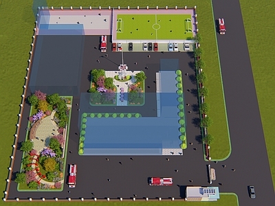 现代简约办公园区景观 办公园区 消防 绿化 广场 廊架