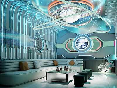 现代美式KTV 科技风ktv 宇宙主题 太空仓包厢 科幻主题ktv