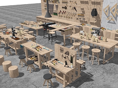 工具 五金工具组合 木作坊工具室 木制工具 操作台工具台