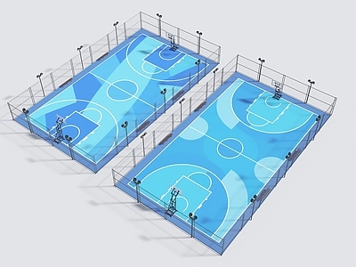 现代篮球场 户外球 篮球场 运动场地 铁围 铁丝网围栏