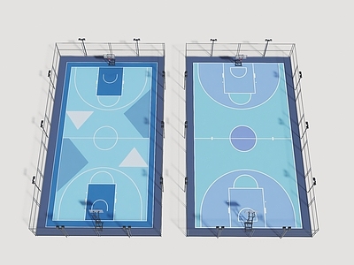 现代篮球场 户外球场 篮球场 运动场地 球场灯 铁丝网