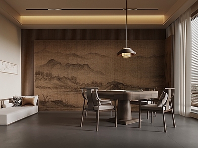 新中式棋牌室 新中式棋牌室 麻将桌 背景墙