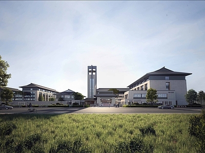 新中式复古学校建筑 学校建筑 仿古建筑 复古建筑 坡屋顶学校 古建学校