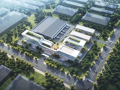 现代新中式产业园办公楼 现代办公 产业园 水平线条 厂区 水平条