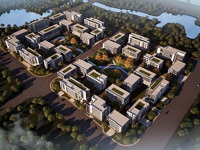 现代产业园办公楼 现代园区规划 建筑设计 大景观 轴线