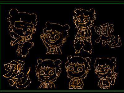 现代极简人物 现代极简人物 哪吒 卡通人 施工图