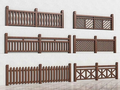 中式现代栅栏 围栏 护栏 木围栏 木护栏