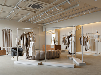 侘寂服装店 侘寂极简服装店 收银展示岛台