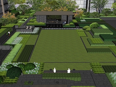 现代小区景观 草坪空间 会客厅 草坪廊架 现代亭子 小区草坪景观