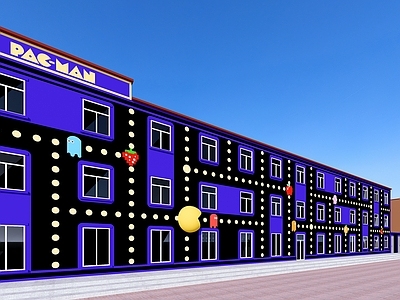 现代风格建筑 吃豆人墙体彩绘