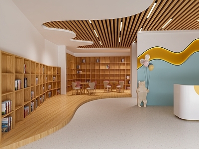 现代奶油图书馆 现代阅读室 奶油风阅读室