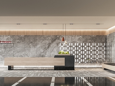 现代中古办公大厅 办公前厅 办公接待台 办公前台 接待台 服务台