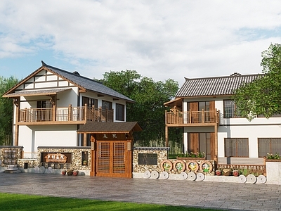 现代民宿建筑 民宿庭院 乡村民居围墙 民宿小院落 民俗文化墙 民宿院落