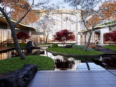 现代小区景观 示范区 水景 下沉庭院