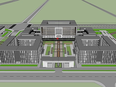 现代学校建筑 教学楼学校 学校操场 学校轴线