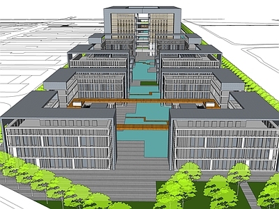 现代政府办公楼 中轴对称 办公建筑 庄严大气