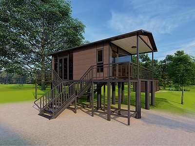 现代别墅 现代民宿 revit