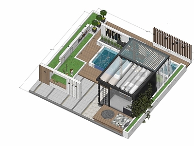 现代简约屋顶花园 现代庭院景观 屋顶花园