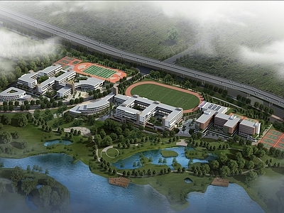 现代学校建筑 现代学校 学校 水平线条 现代教学楼 教学楼