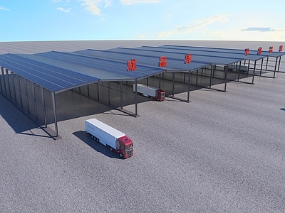 现代厂房 现代工业厂房 成品库 工业厂房 光伏板顶 太阳能电池板顶