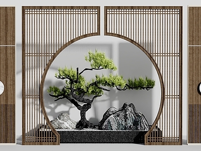 新中式中式其他景观小品 新中式景观 小品 庭院 松树 石头