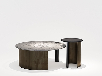 现代轻奢几类组合 圆形茶几 金属石材茶几