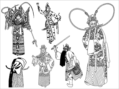 中式人物 戏曲人物图块 施工图