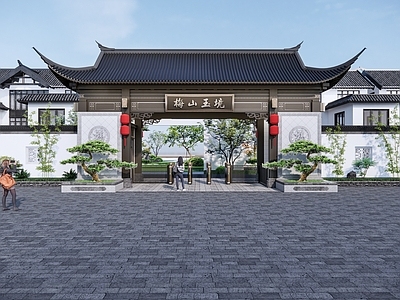 中式新中式入口大门 中式入口门楼 徽派墙 宋式入口门楼 古建门楼 传统古建门楼