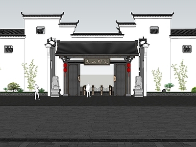 中式新中式入口大门 徽派门楼 古建门楼 徽派建筑墙 中式入口门楼 传统古建门楼