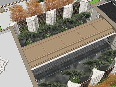 现代轻奢小区景观 郑州招商嵩云序 示范区连廊水院 特色围墙景墙 仪式轴线