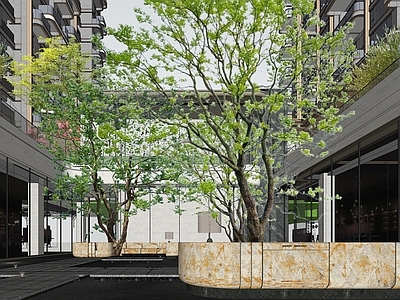 现代轻奢小区景观 郑州招商嵩云序 示范区下沉庭院 风雨连廊 会客厅卡座 洽谈区
