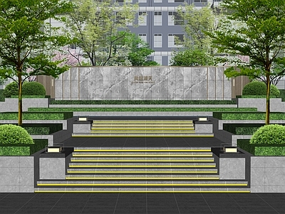 现代景墙 现代景墙 对景景墙 台阶景观 端景 LOGO墙