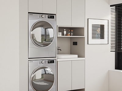 现代阳台 洗衣机 烘干机 洗衣机柜